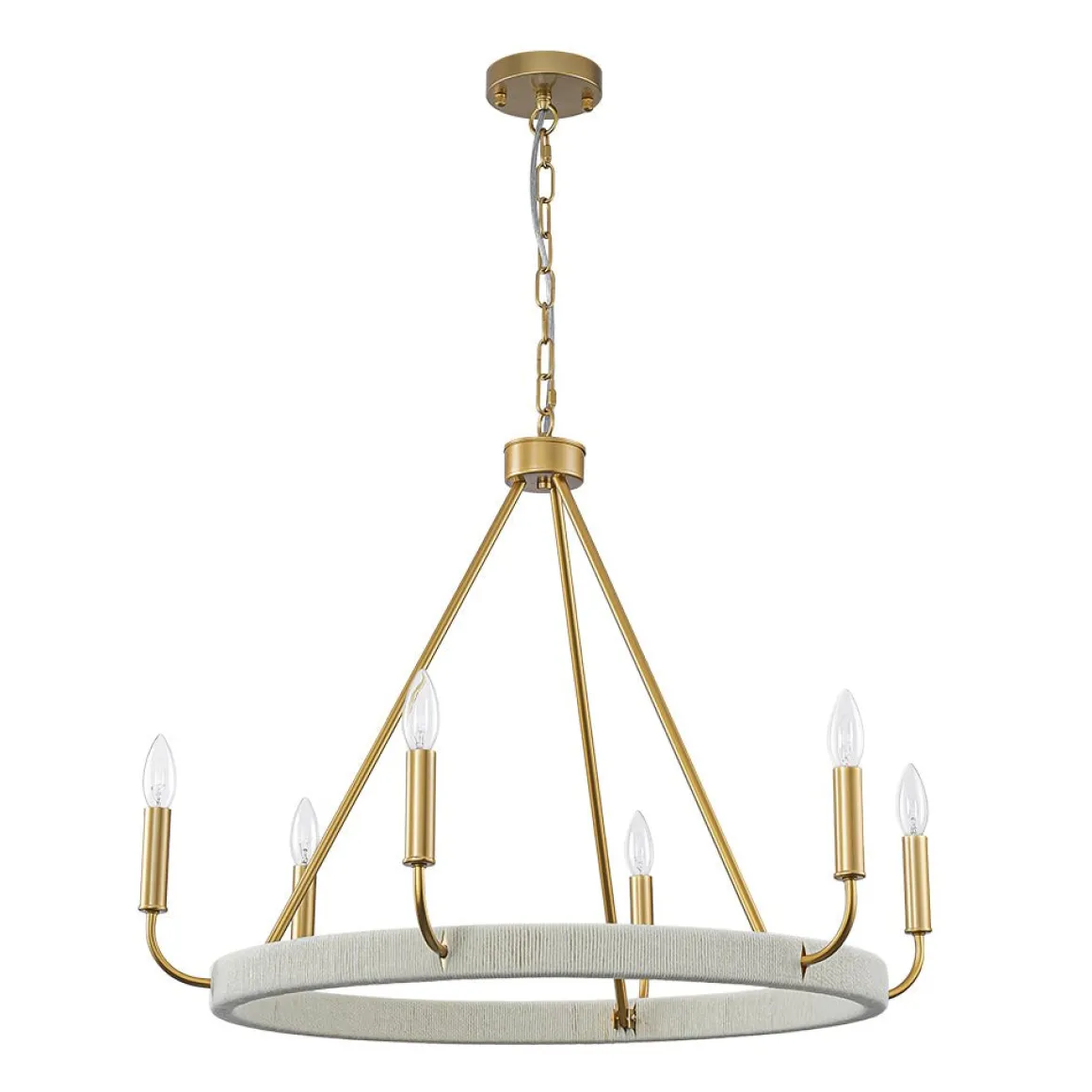Boho 6-Light Woven String Candle Wagon Wheel Chandelier