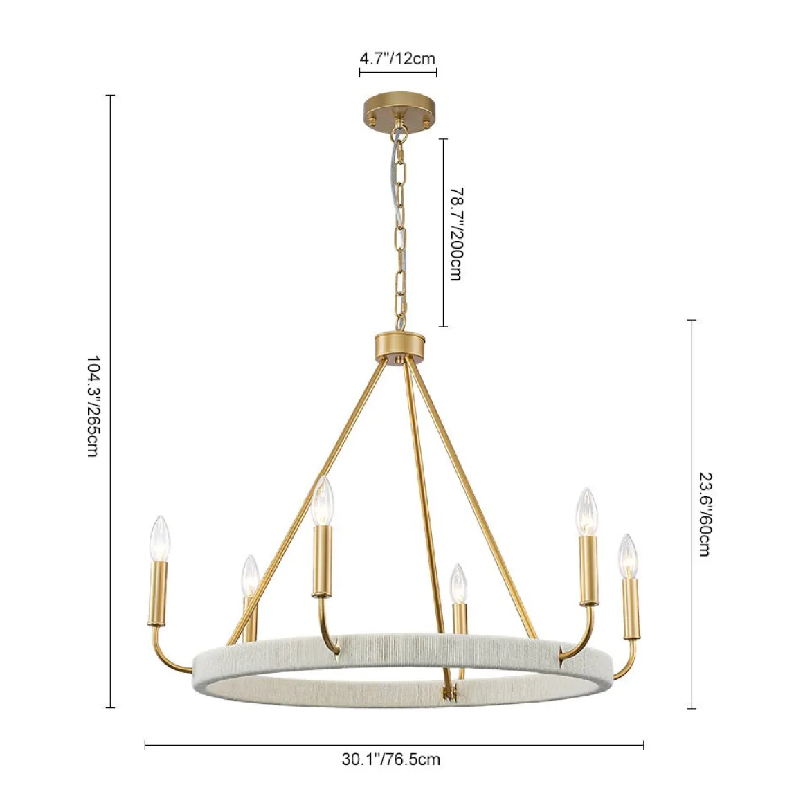 Boho 6-Light Woven String Candle Wagon Wheel Chandelier