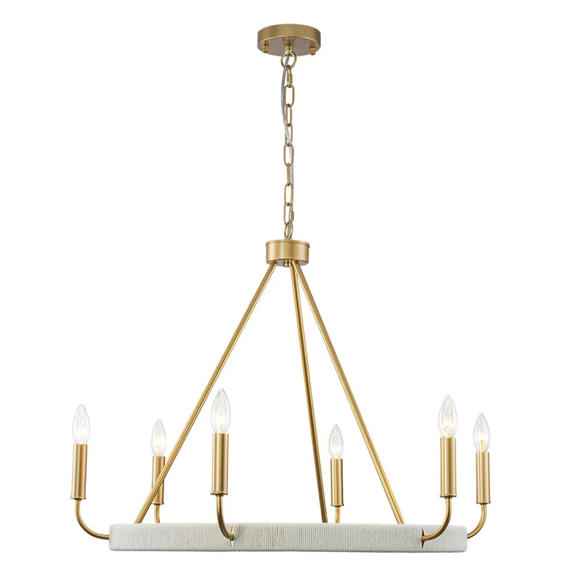 Boho 6-Light Woven String Candle Wagon Wheel Chandelier