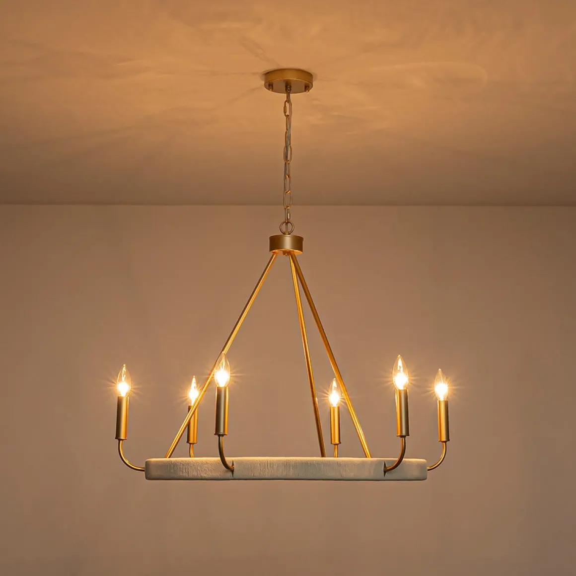 Boho 6-Light Woven String Candle Wagon Wheel Chandelier