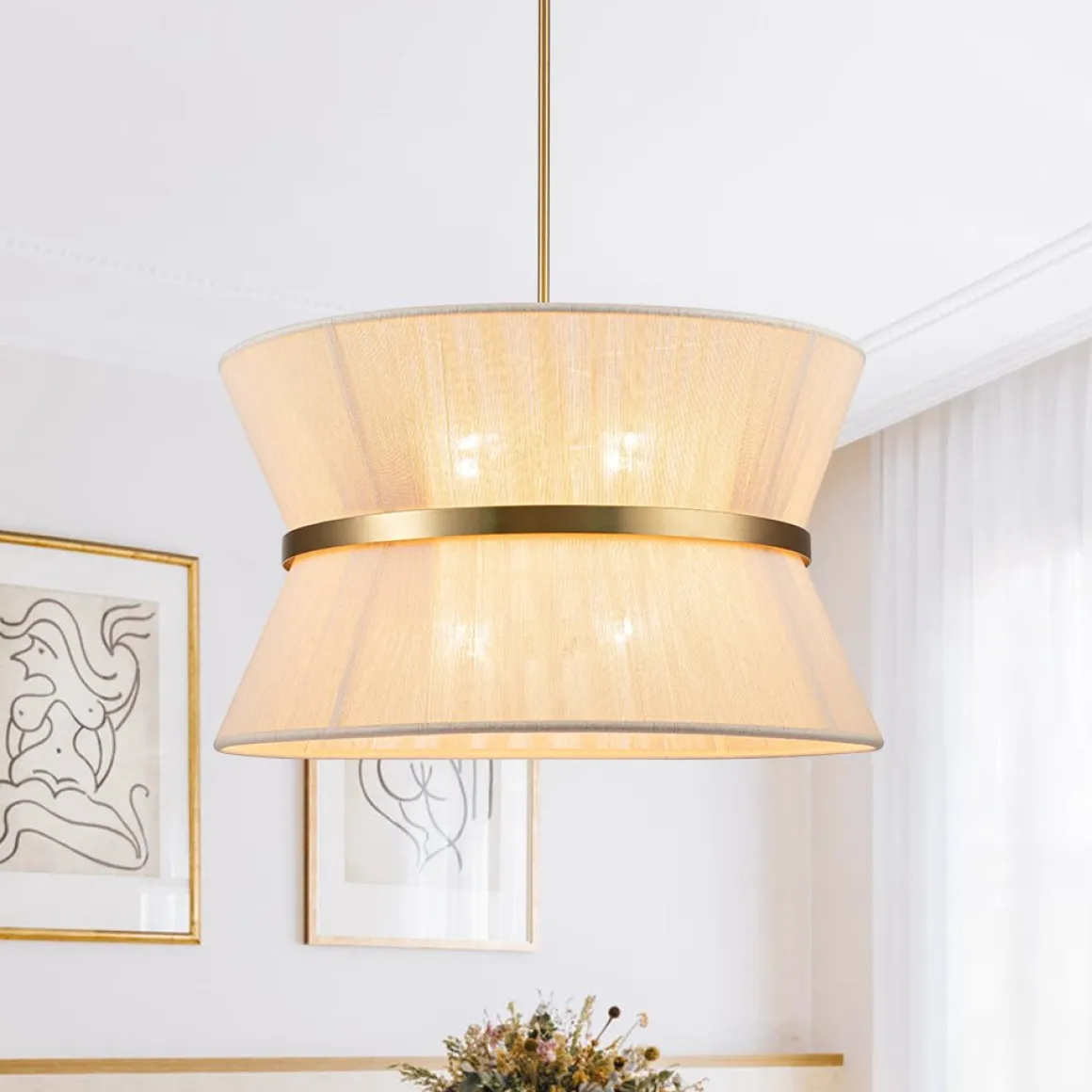Boho 2-Tier Woven Thread Tapered Drum Pendant Light