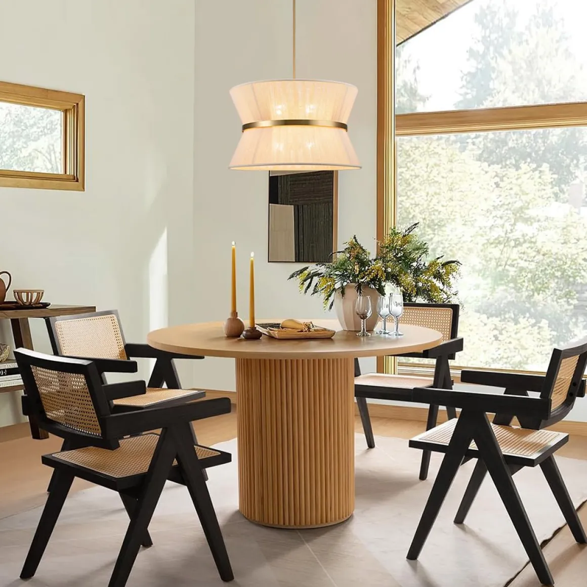 Boho 2-Tier Woven Thread Tapered Drum Pendant Light