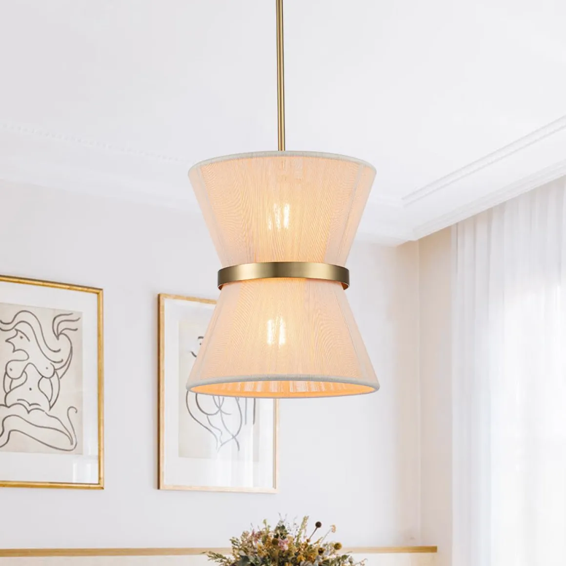 Boho 2-Tier Woven Thread Tapered Drum Pendant Light