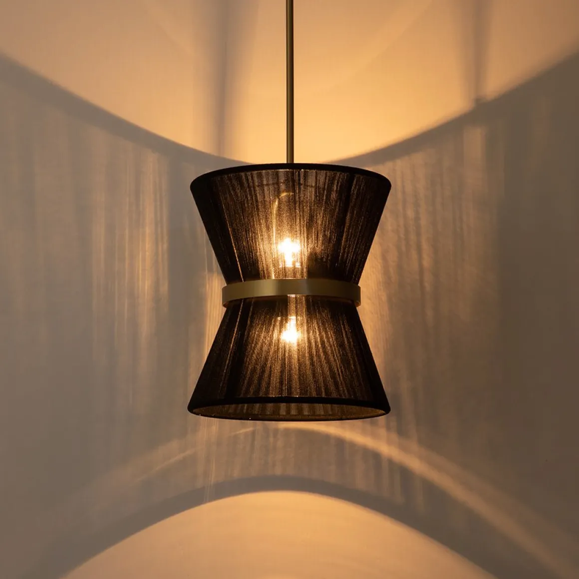 Boho 2-Tier Woven Thread Tapered Drum Pendant Light