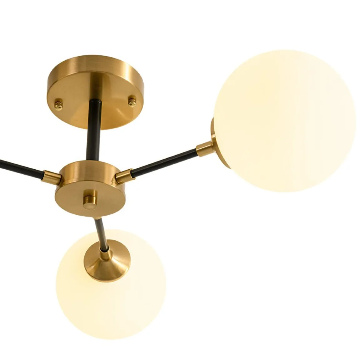 Brass Black 3-Light Frosted Glass Globe Semi Flush Mount