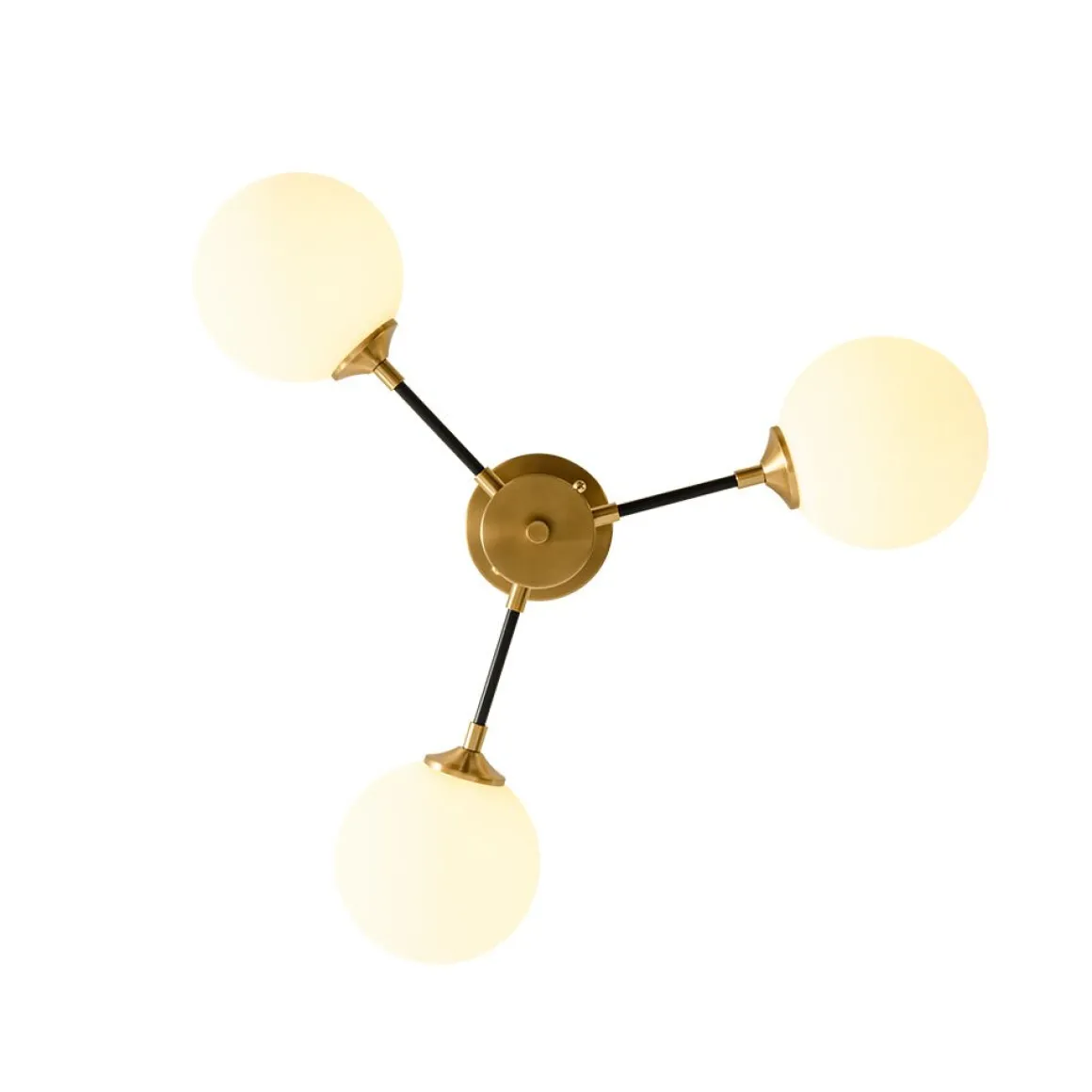 Brass Black 3-Light Frosted Glass Globe Semi Flush Mount