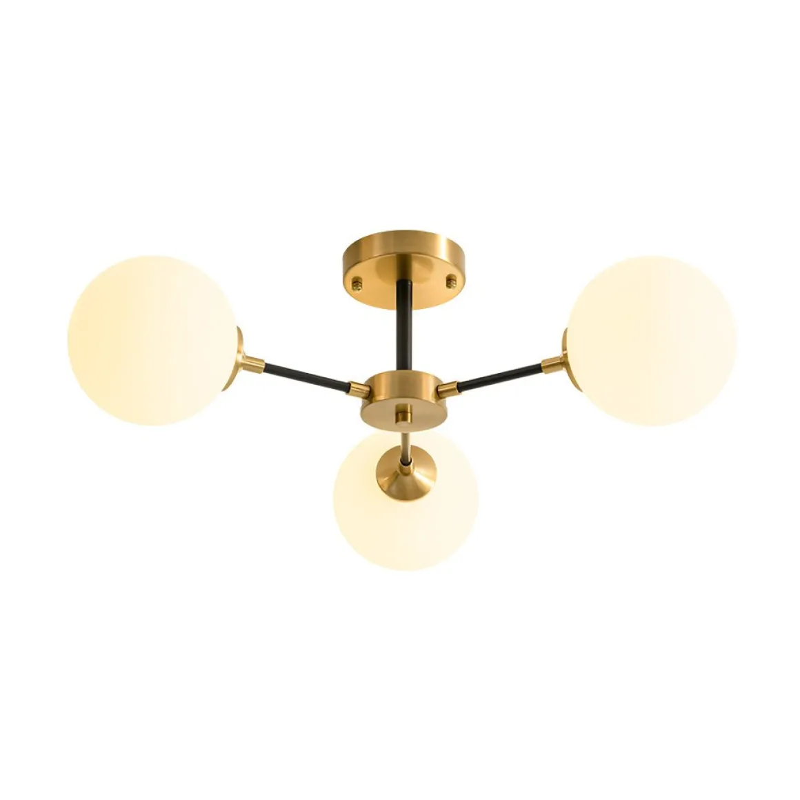 Brass Black 3-Light Frosted Glass Globe Semi Flush Mount