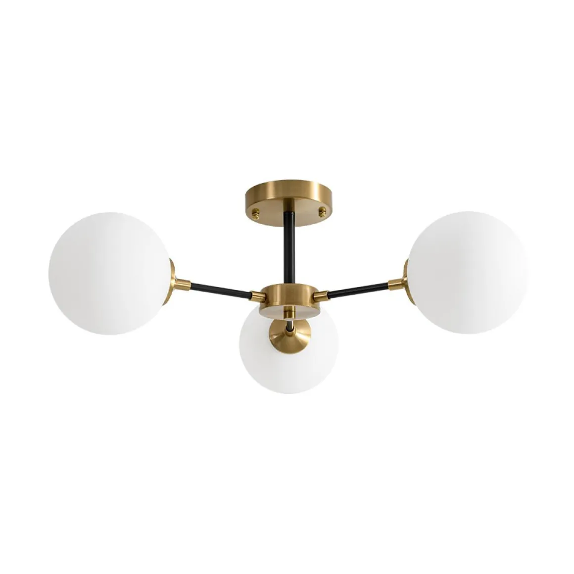 Brass Black 3-Light Frosted Glass Globe Semi Flush Mount