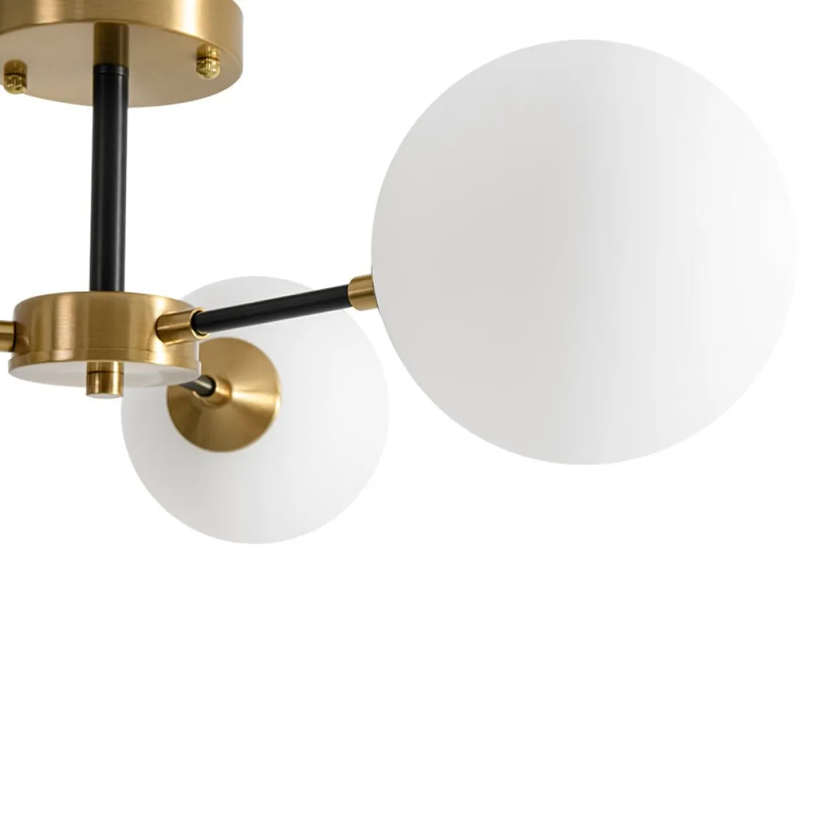 Brass Black 3-Light Frosted Glass Globe Semi Flush Mount