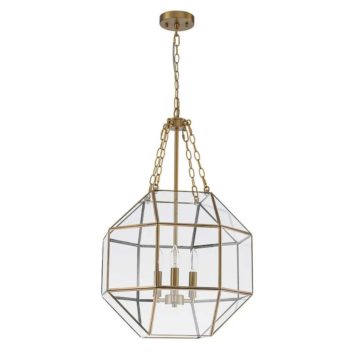 Brass Clear Glass Geometric Cube Lantern Pendant Light