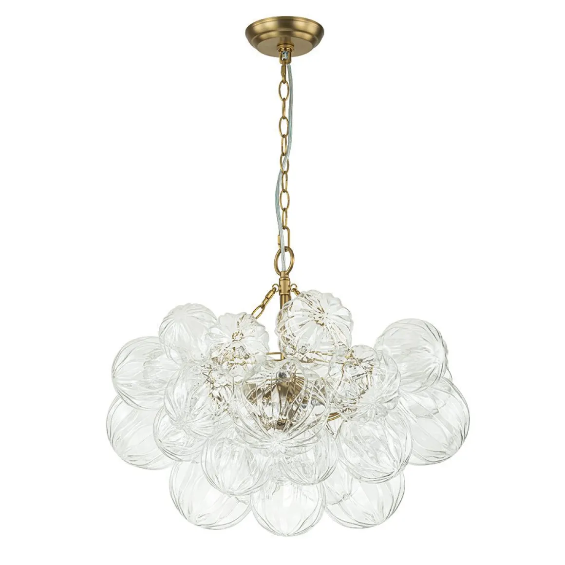 Brass Cluster Sculpture Texture Glass Globe Bubble Chandelier