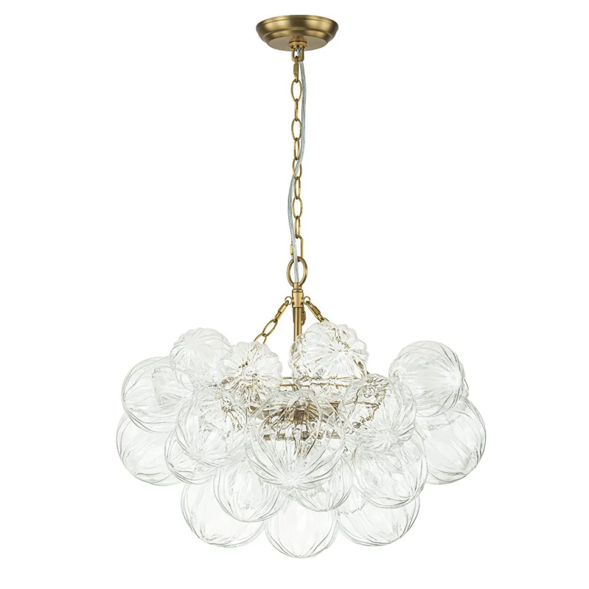 Brass Cluster Sculpture Texture Glass Globe Bubble Chandelier