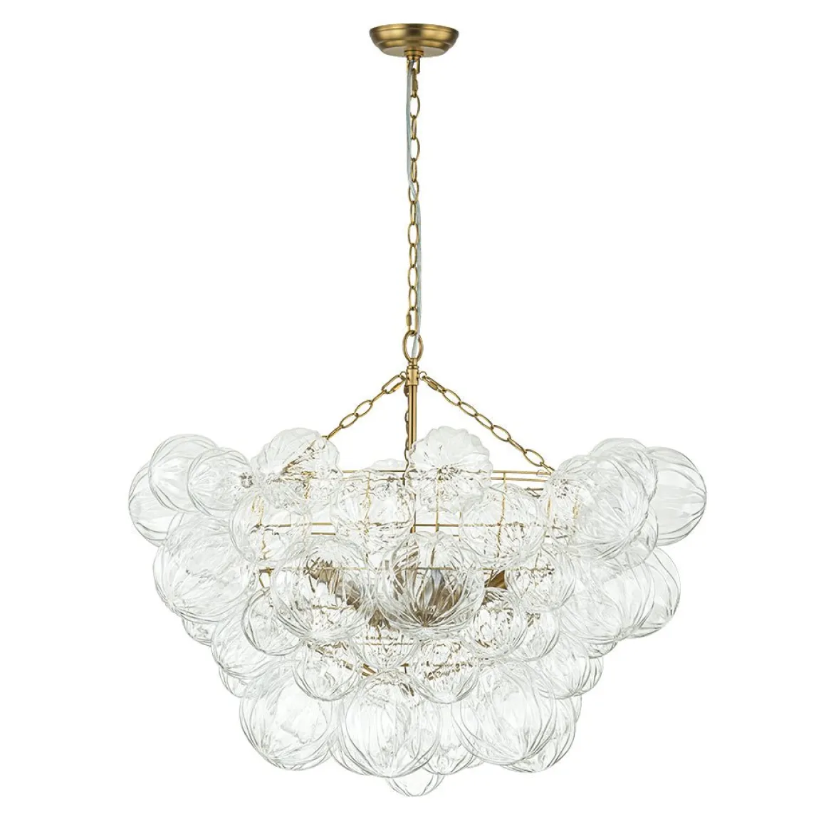 Brass Cluster Sculpture Texture Glass Globe Bubble Chandelier