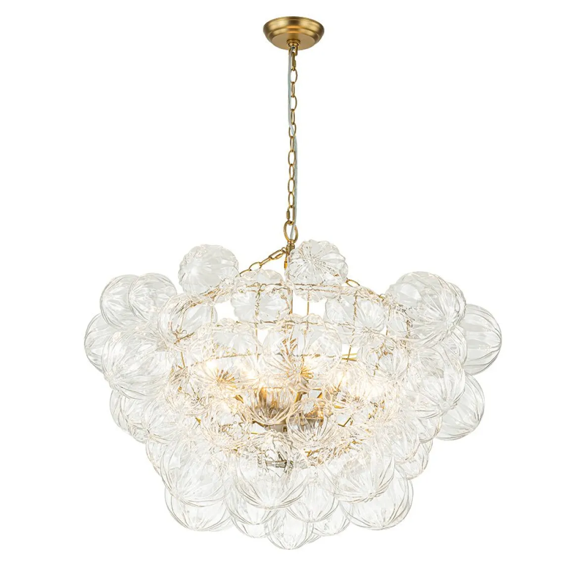 Brass Cluster Sculpture Texture Glass Globe Bubble Chandelier