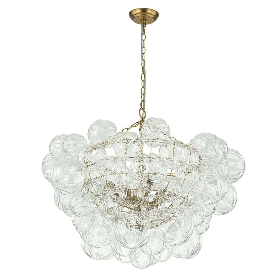 Brass Cluster Sculpture Texture Glass Globe Bubble Chandelier
