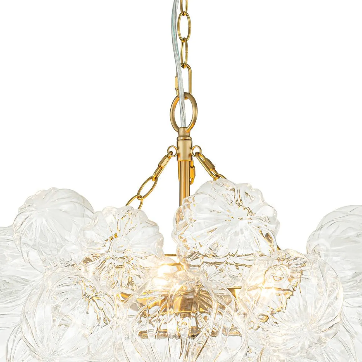 Brass Cluster Sculpture Texture Glass Globe Bubble Chandelier