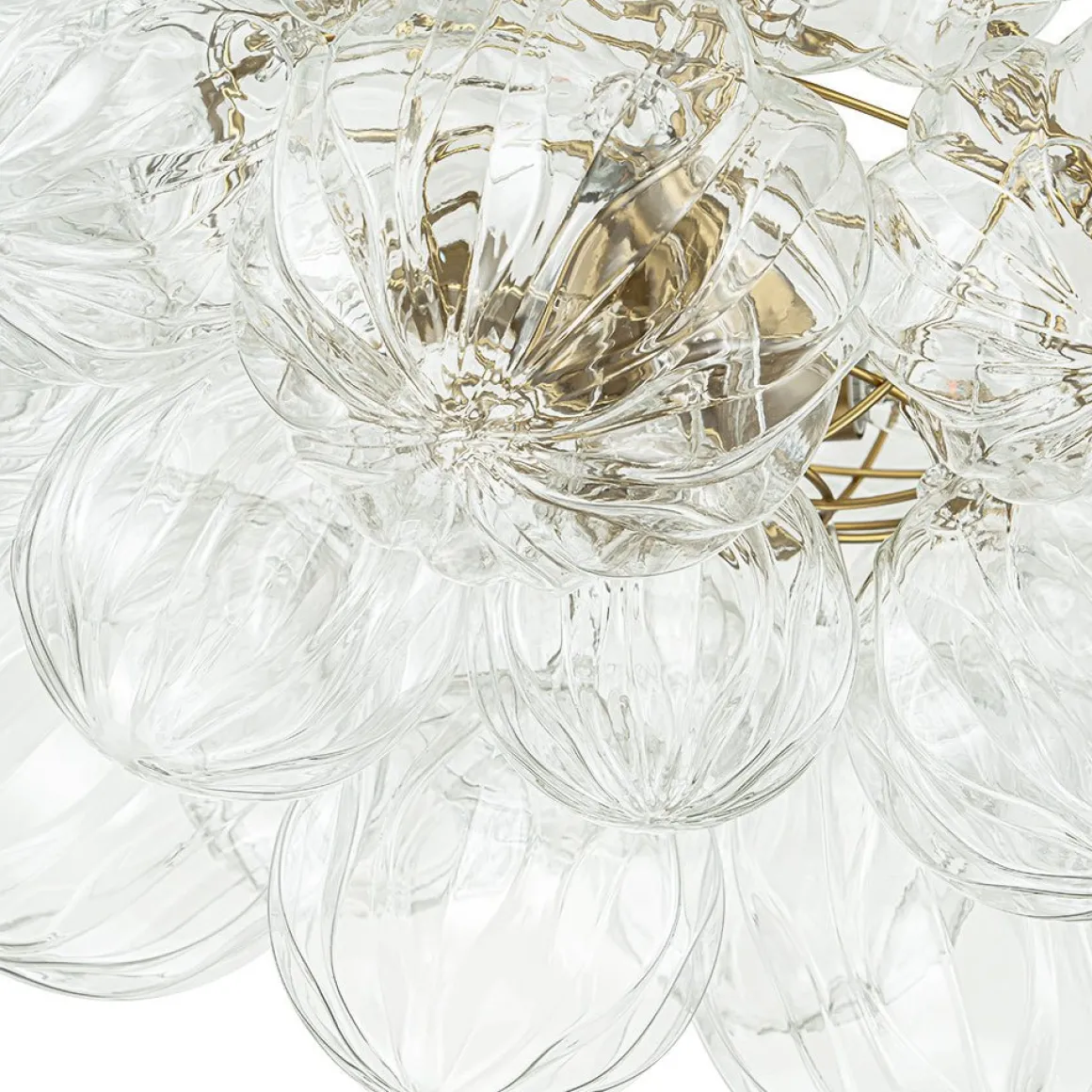 Brass Cluster Sculpture Texture Glass Globe Bubble Chandelier