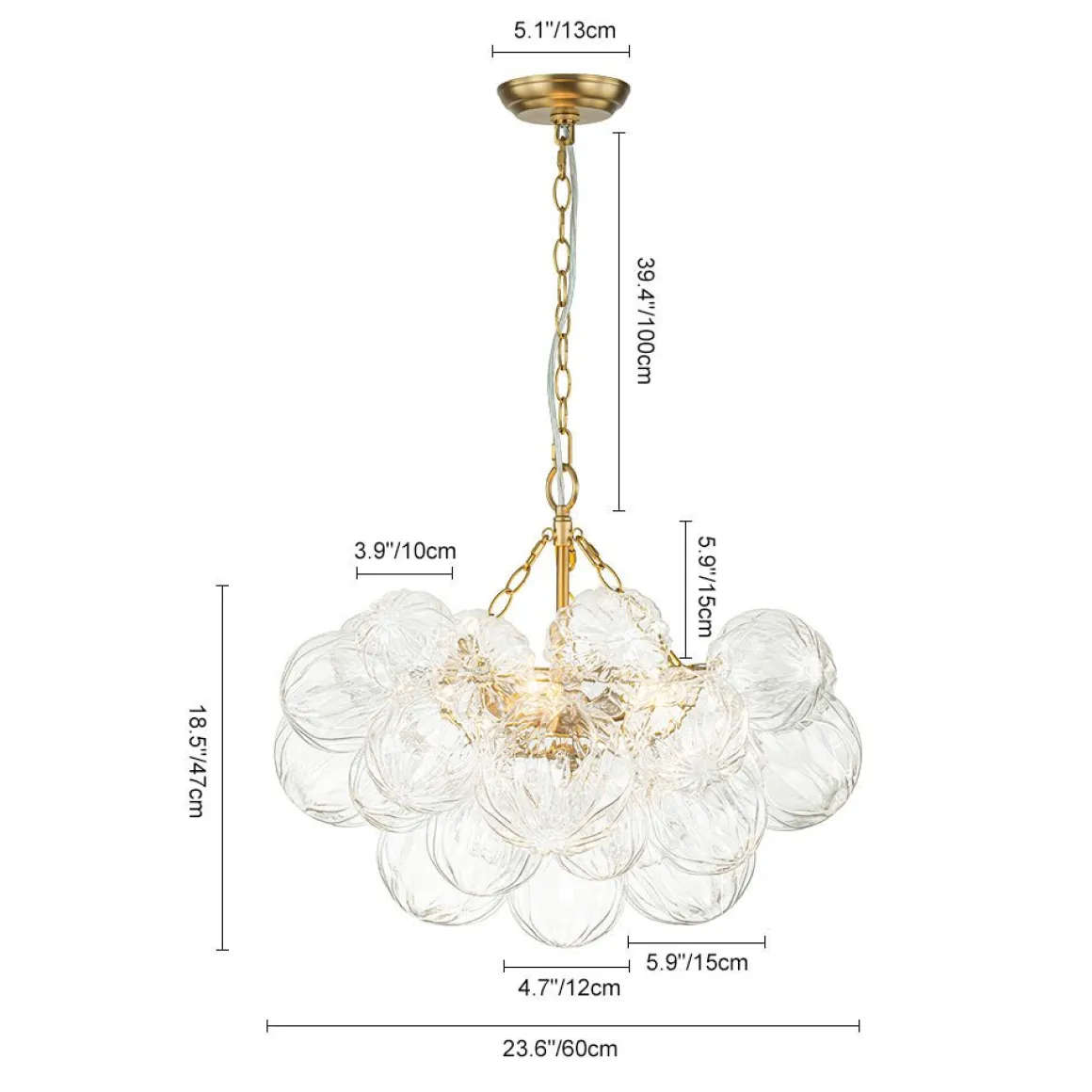 Brass Cluster Sculpture Texture Glass Globe Bubble Chandelier