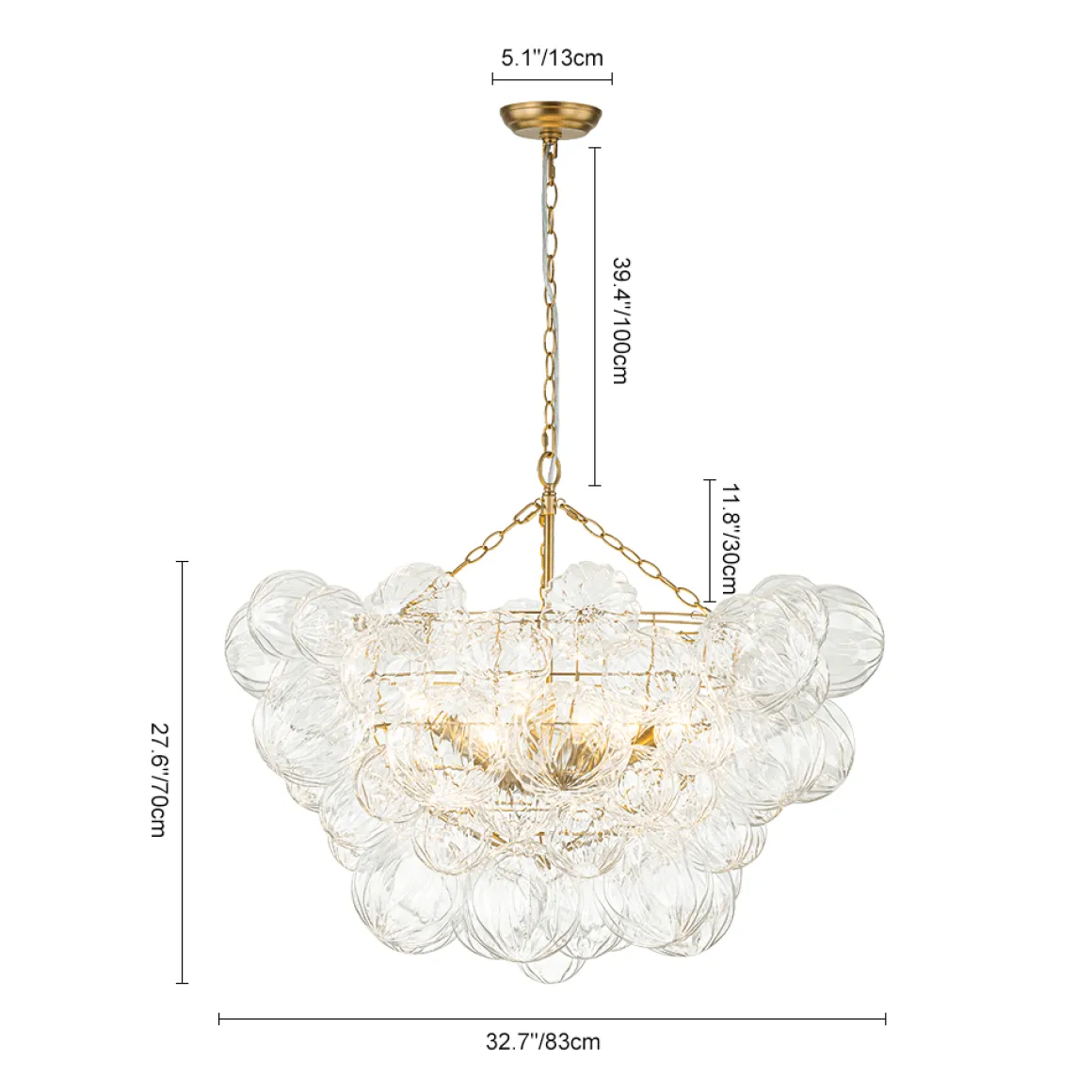 Brass Cluster Sculpture Texture Glass Globe Bubble Chandelier