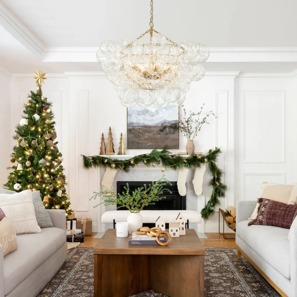 Brass Cluster Sculpture Texture Glass Globe Bubble Chandelier
