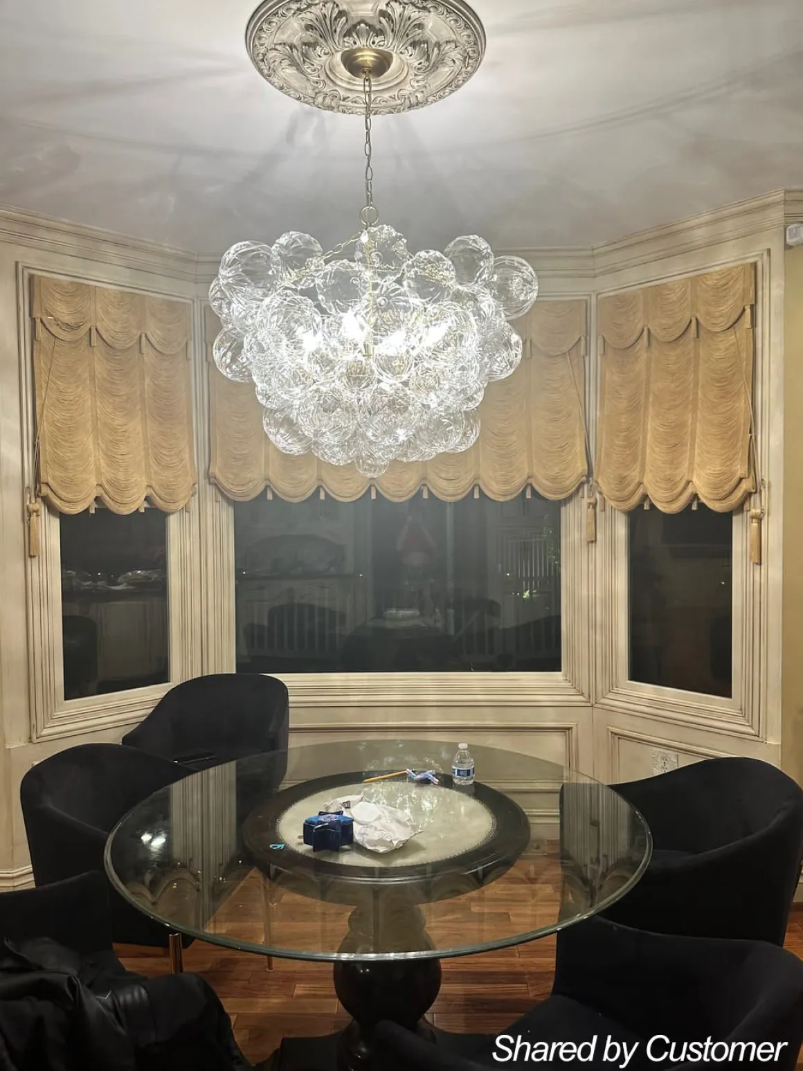 Brass Cluster Sculpture Texture Glass Globe Bubble Chandelier