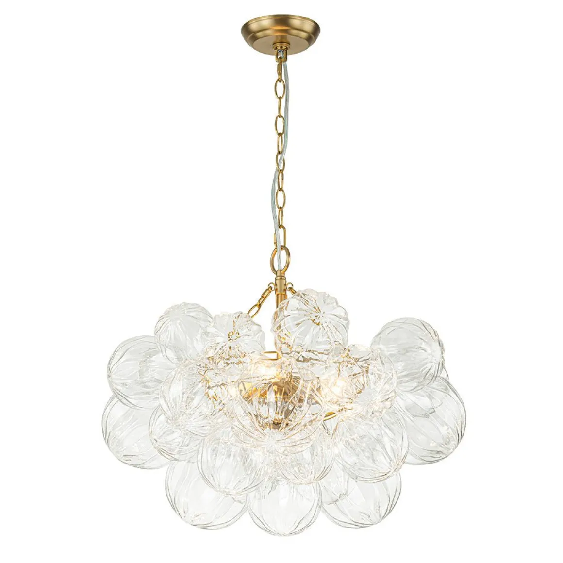 Brass Cluster Sculpture Texture Glass Globe Bubble Chandelier