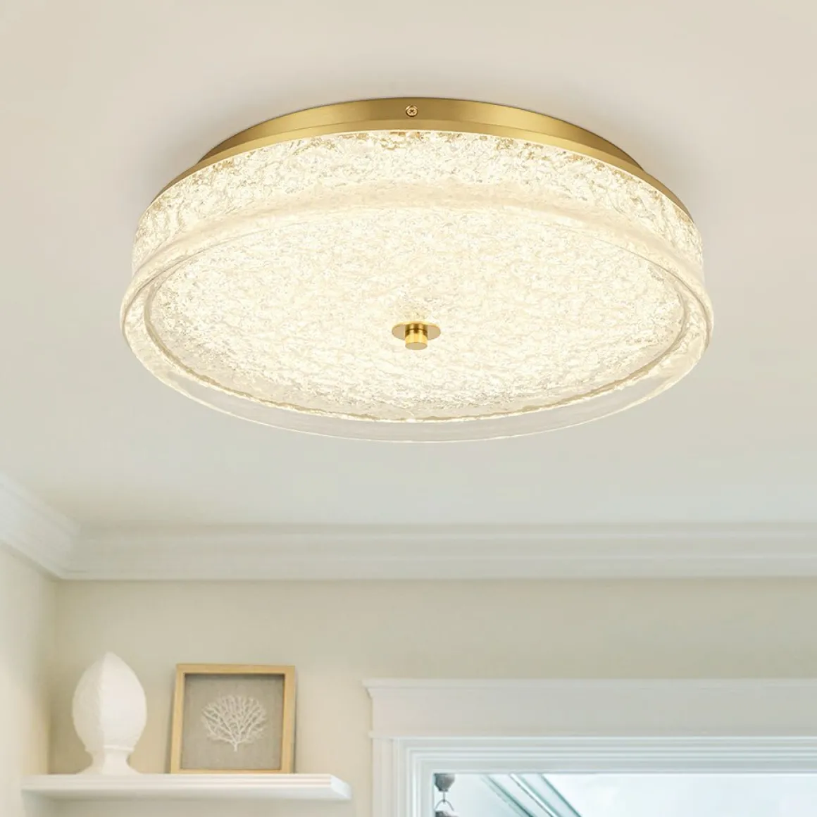 Brass Crystal Resin Art Dimmable LED Round LED Ceiling Light