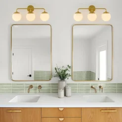 Brass Daisy 3-Light Opal Glass Globe Vanity Light