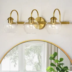 Brass Goose Arm Glass Globe 3-Light Vanity Wall Sconce