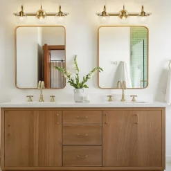 Brass Goose Arm Glass Globe 3-Light Vanity Wall Sconce
