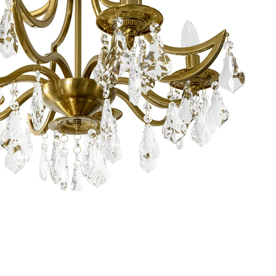 Brass 5-Light Candle Style Crystal Crown Semi Flush Mount