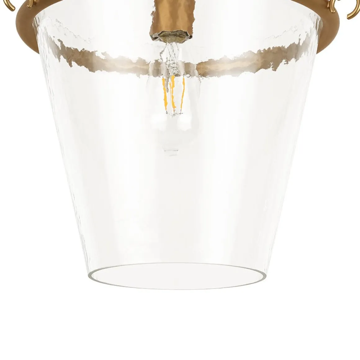 Brass 1-Light Clear Textured Glass Conical Cage Pendant