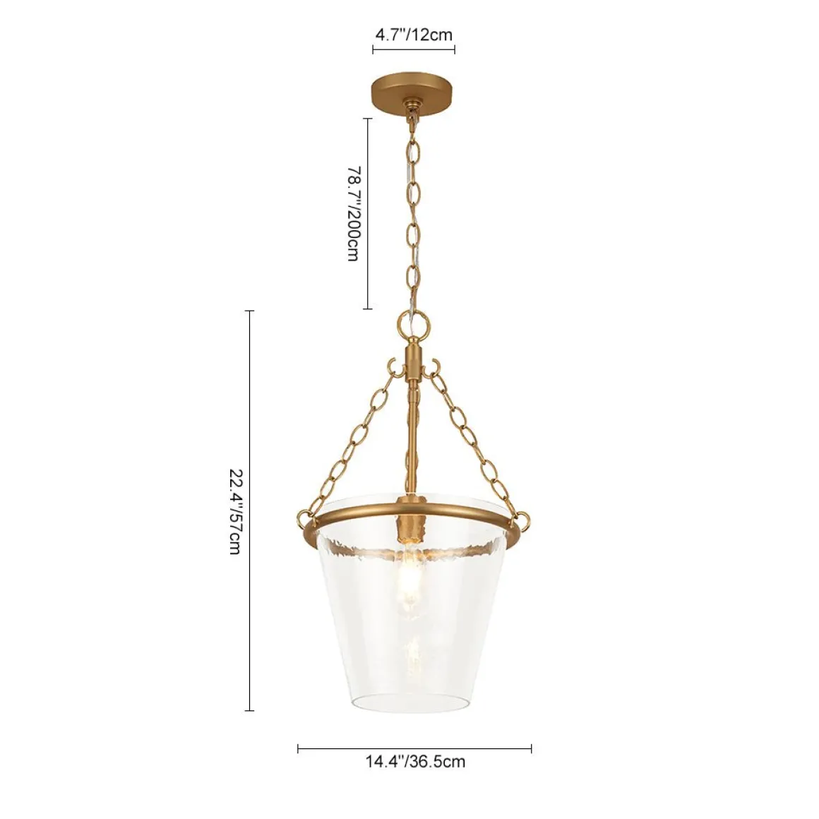 Brass 1-Light Clear Textured Glass Conical Cage Pendant
