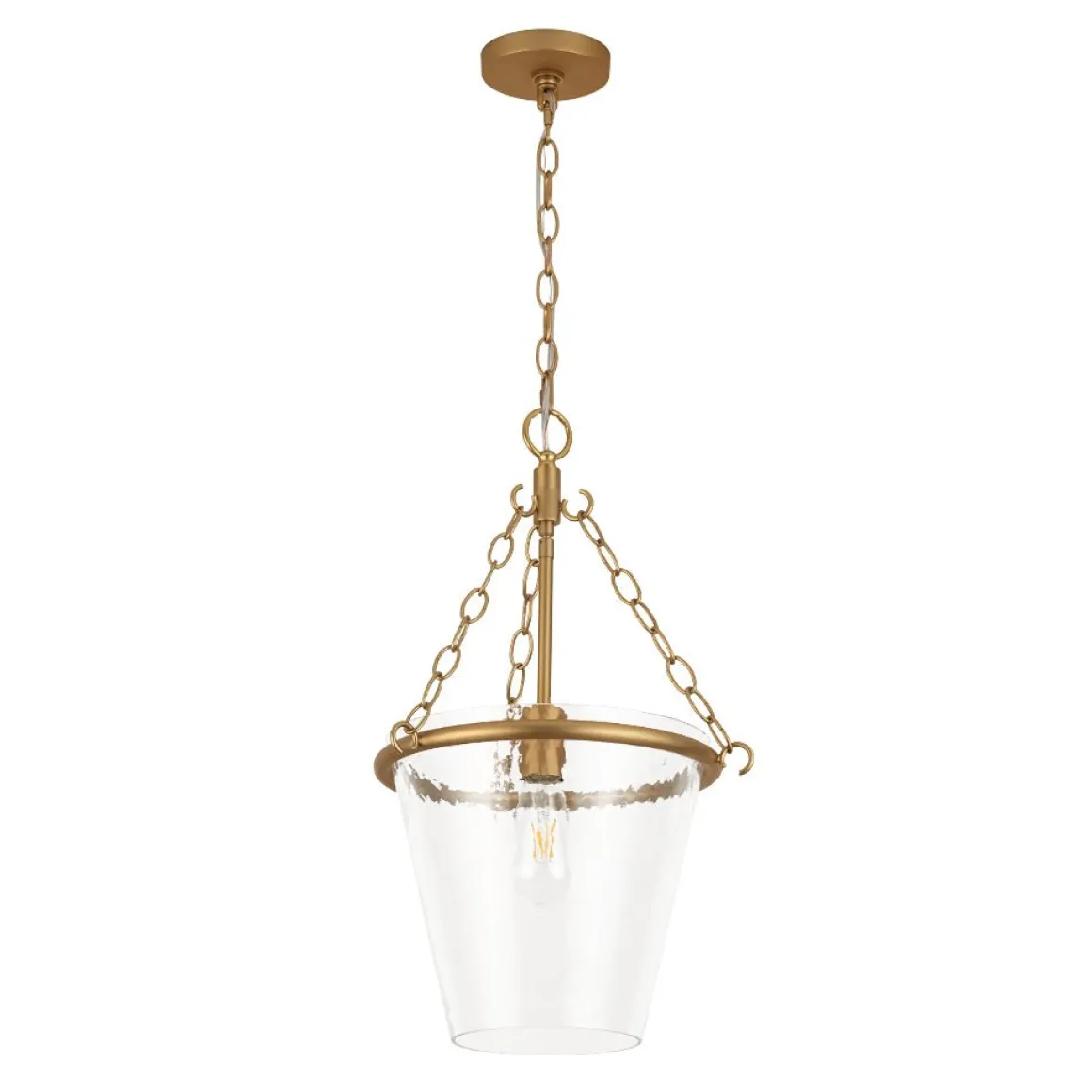 Brass 1-Light Clear Textured Glass Conical Cage Pendant