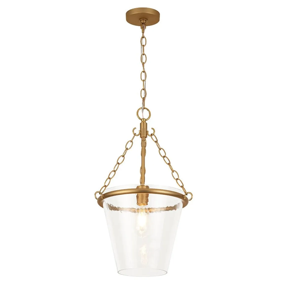 Brass 1-Light Clear Textured Glass Conical Cage Pendant