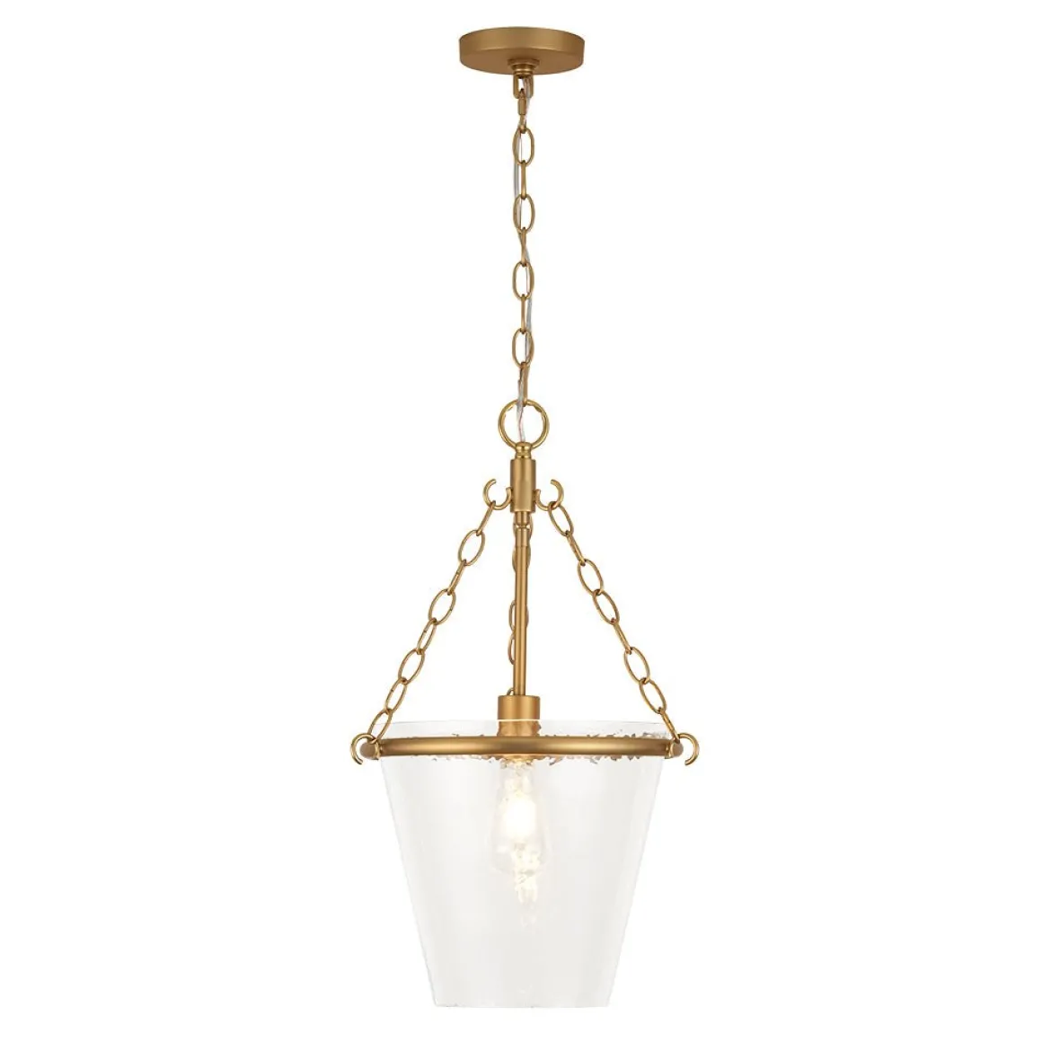 Brass 1-Light Clear Textured Glass Conical Cage Pendant