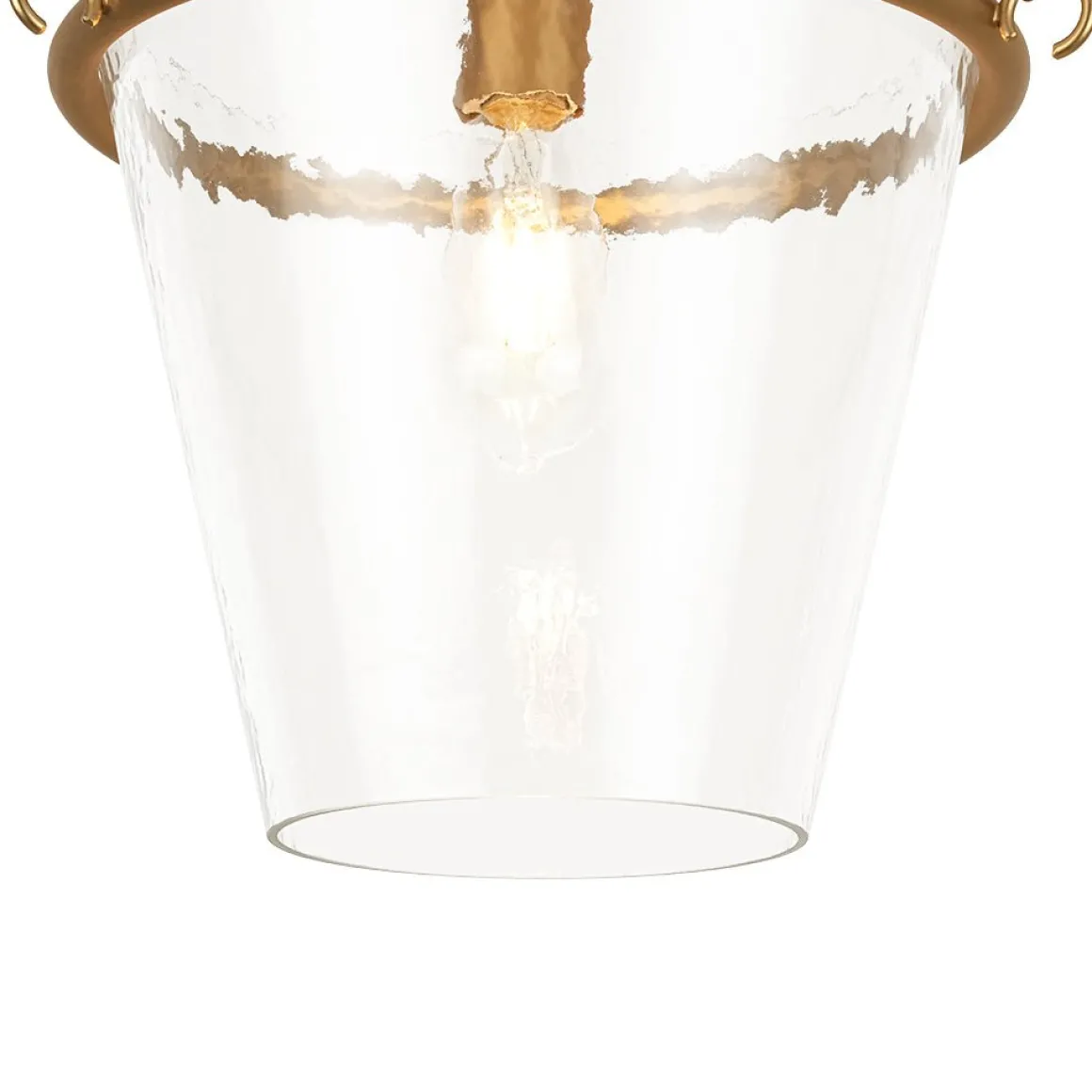 Brass 1-Light Clear Textured Glass Conical Cage Pendant