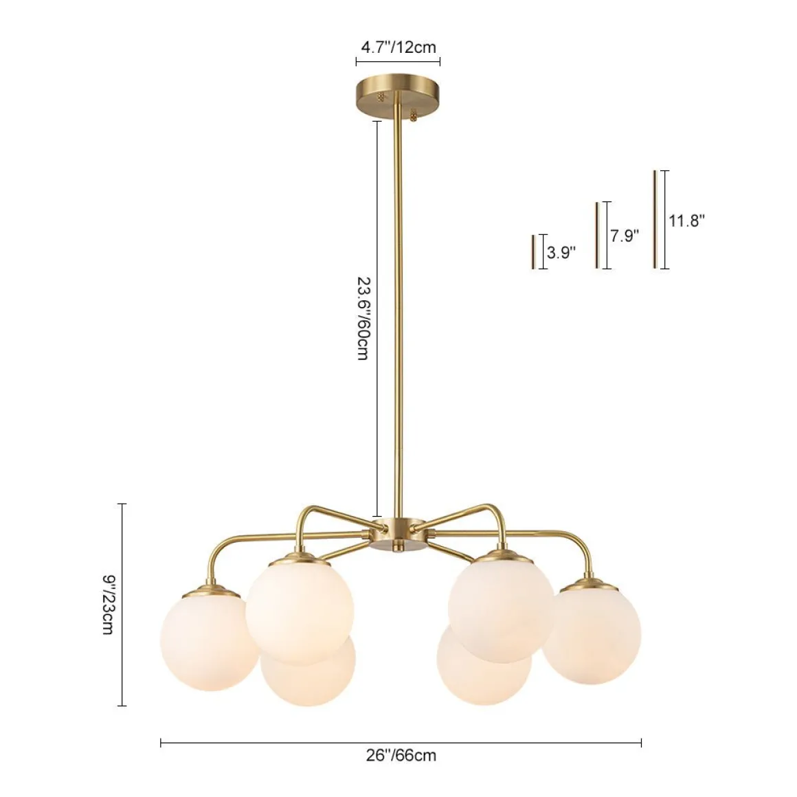 Brass 6-Light Milky White Globe Round Chandelier