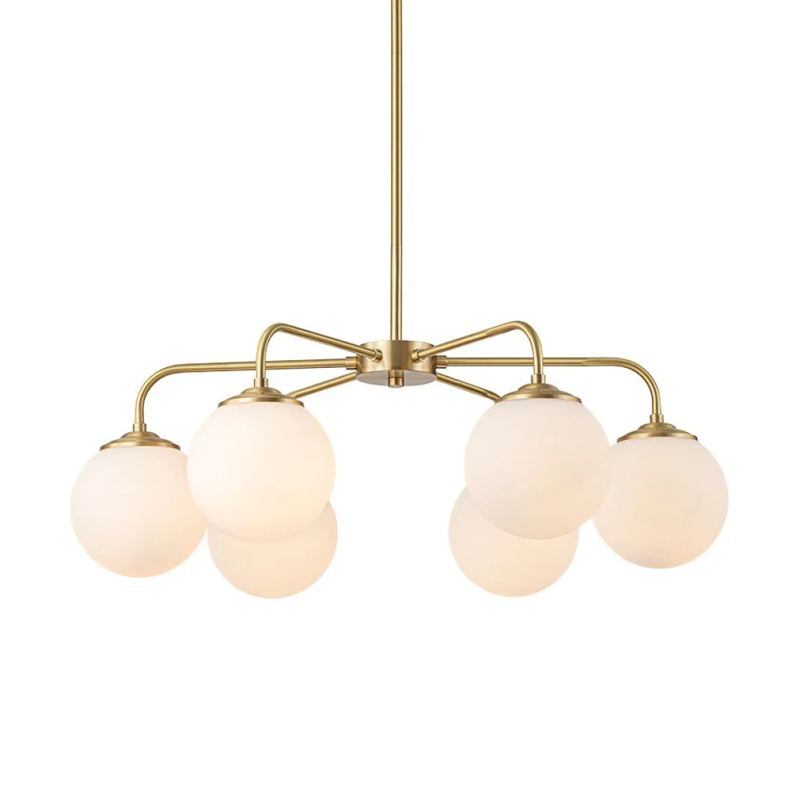 Brass 6-Light Milky White Globe Round Chandelier