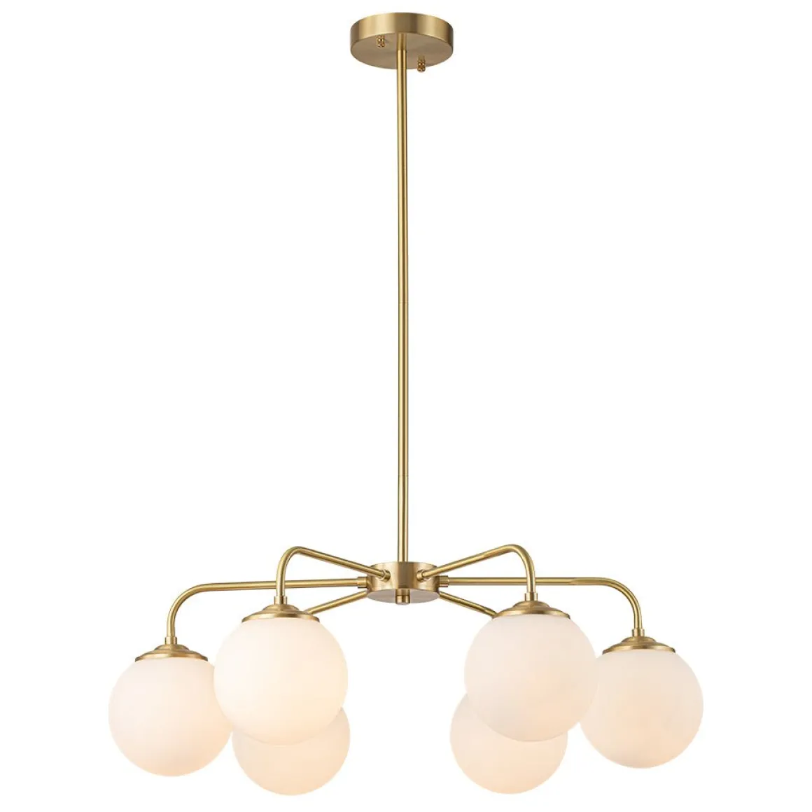 Brass 6-Light Milky White Globe Round Chandelier
