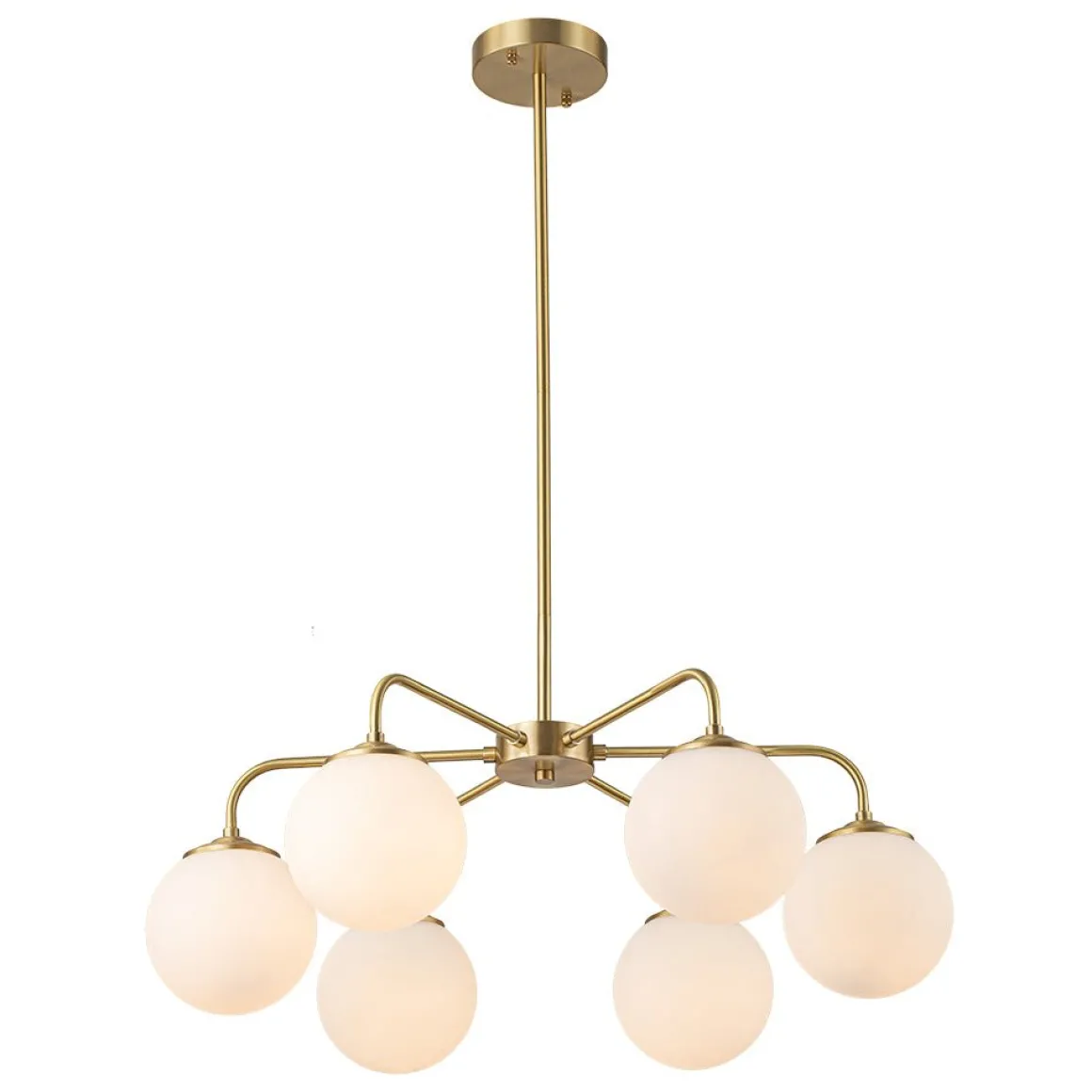 Brass 6-Light Milky White Globe Round Chandelier