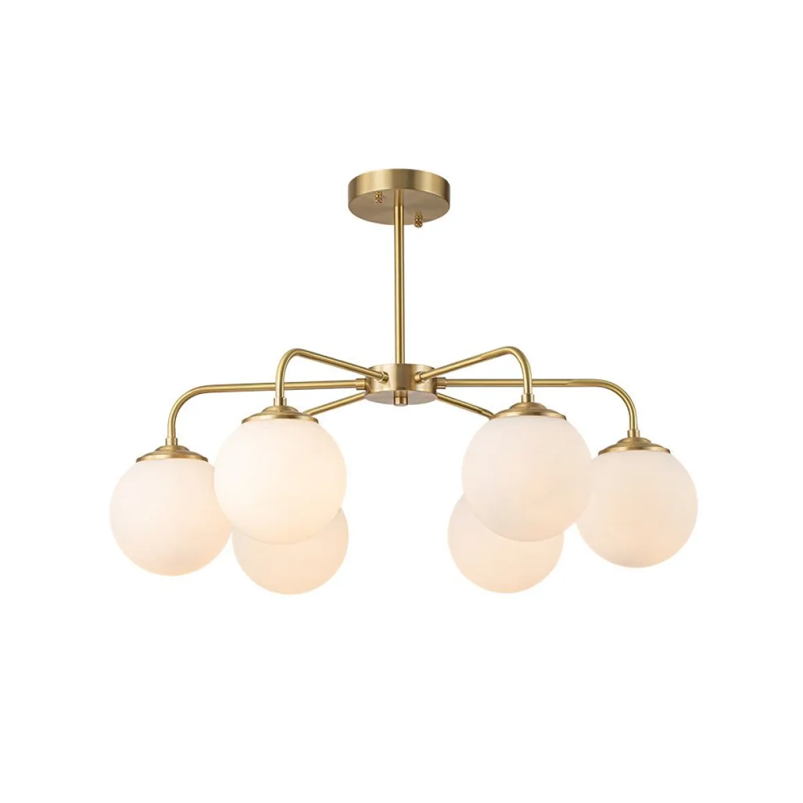 Brass 6-Light Milky White Globe Round Chandelier