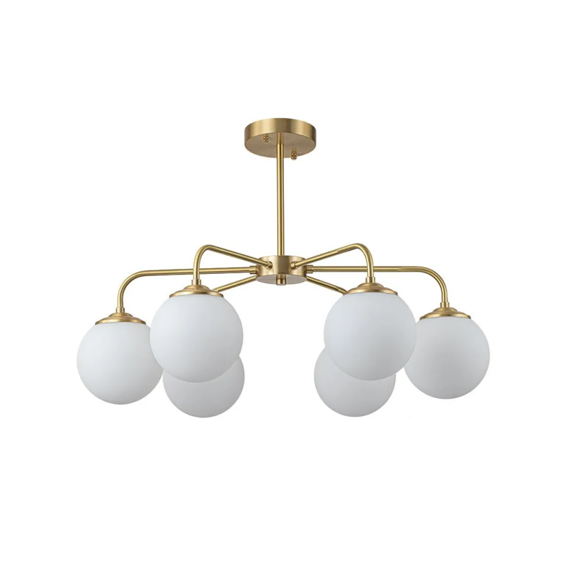 Brass 6-Light Milky White Globe Round Chandelier
