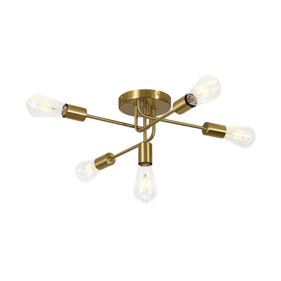 Brass 5-Light Tiered Linear Sputnik Semi Flush Mount