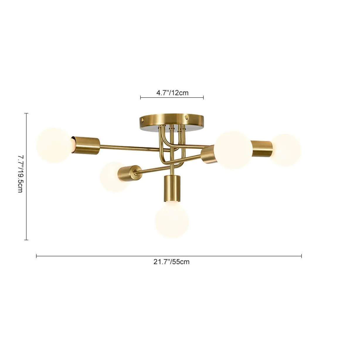 Brass 5-Light Tiered Linear Sputnik Semi Flush Mount