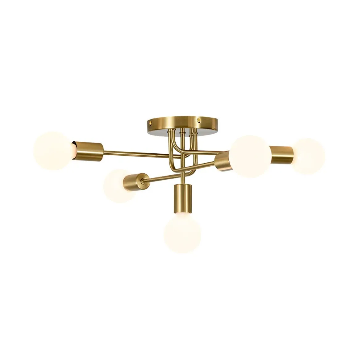 Brass 5-Light Tiered Linear Sputnik Semi Flush Mount