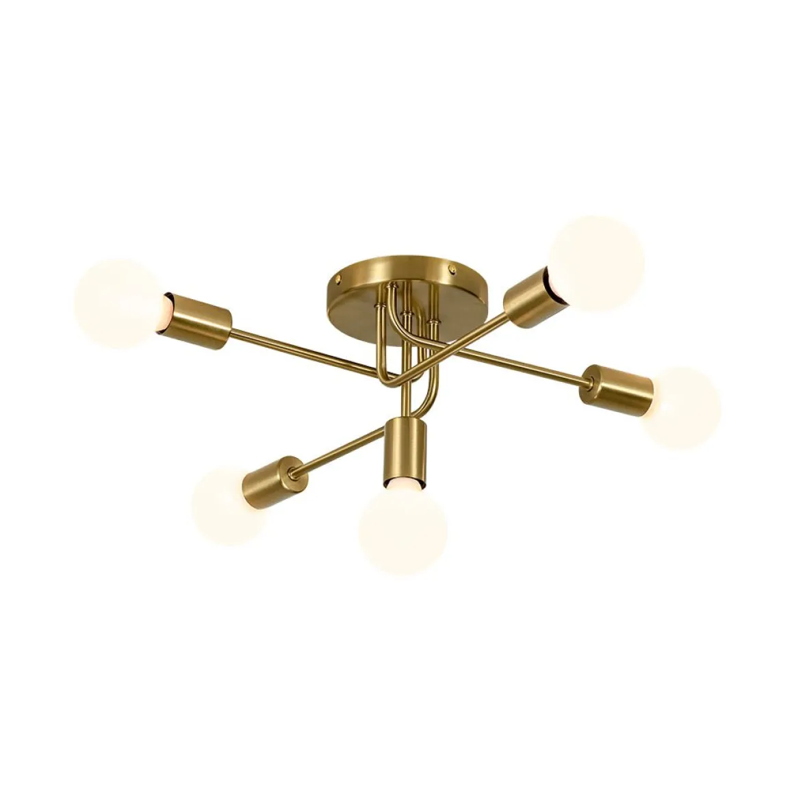 Brass 5-Light Tiered Linear Sputnik Semi Flush Mount