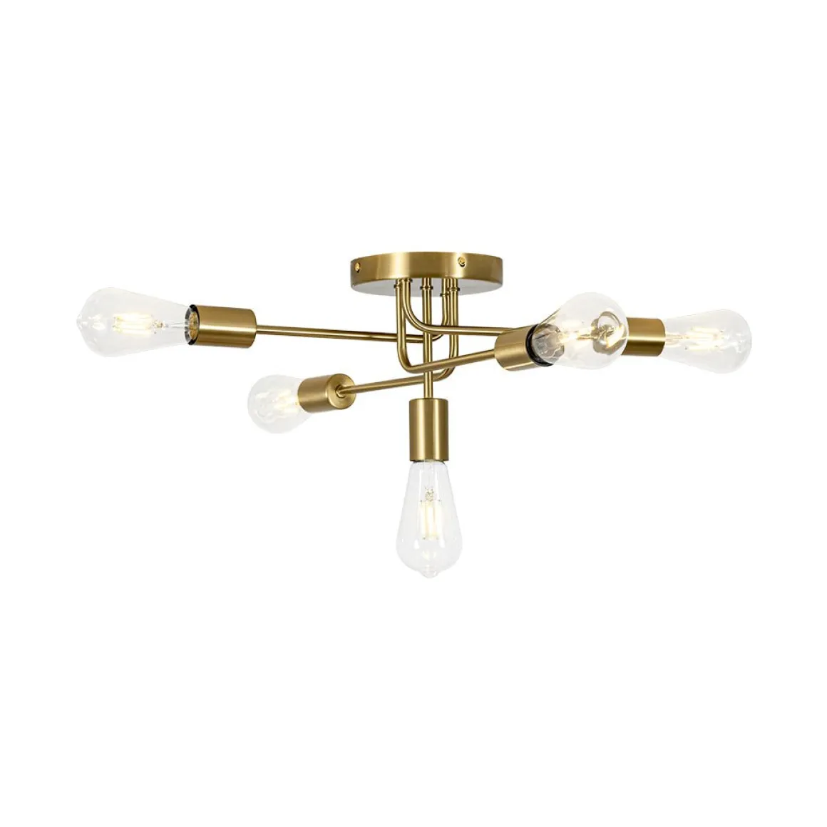 Brass 5-Light Tiered Linear Sputnik Semi Flush Mount