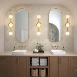 Brass Linear Opal Glass Globe Semi Flush Mount Vanity Light