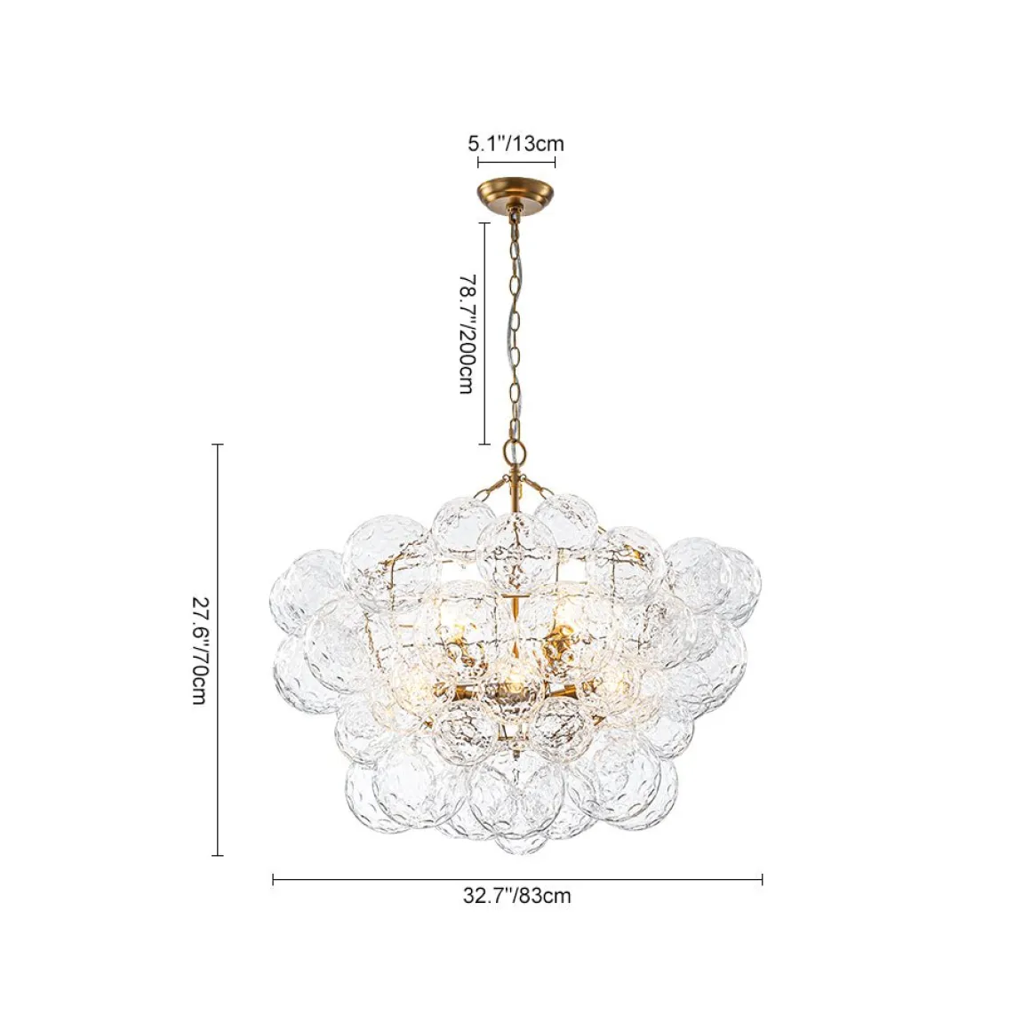 Brass Luxe Cluster Hammered Glass Globe Bubble Chandelier